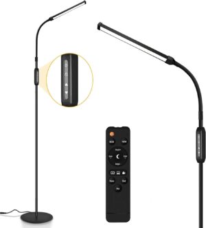Led Floor Lamp with Remote for Eyelash Extensions Craft Task Lamps Floor Standing Adjustable Gooseneck Dimmer Beauty Lamp Floor for Lashes Facial Spa Salon Makeup