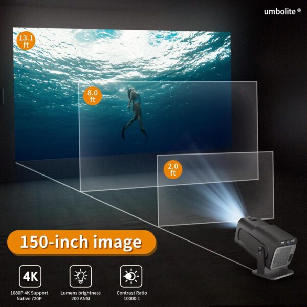Mini Projector with WiFi and Bluetooth 150-Inch Portable Outdoor Projector 1080P 4K Support WiFi 6 Auto Keystone Smart Movie TV Projector for Bedroom - Image 3