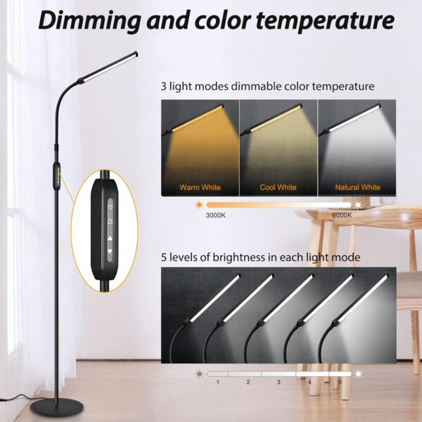 Led Floor Lamp with Remote for Eyelash Extensions Craft Task Lamps Floor Standing Adjustable Gooseneck Dimmer Beauty Lamp Floor for Lashes Facial Spa Salon Makeup - Image 3