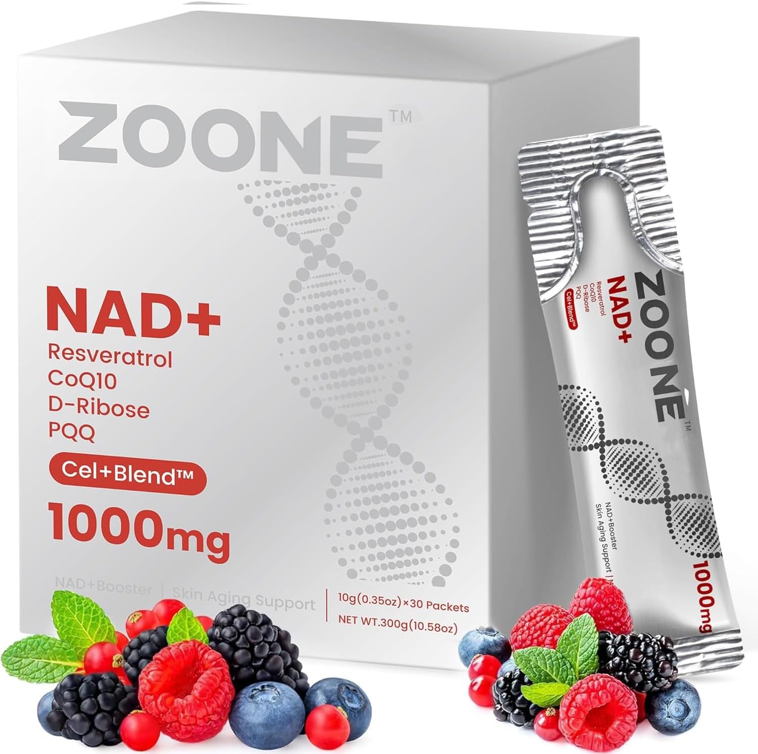 Zoone NAD Liquid Supplement, NAD+ Liquid Supplement 1000mg, with Nicotinamide Riboside, Resveratrol & PQQ