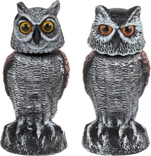 2 Pack Fake Owl Decoys to Scare Birds Away