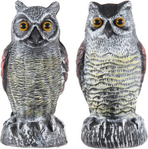 Hedoc 2 Pack Fake Owl Decoys to Scare Birds Away, Great Horned Owl Bird Deterrents